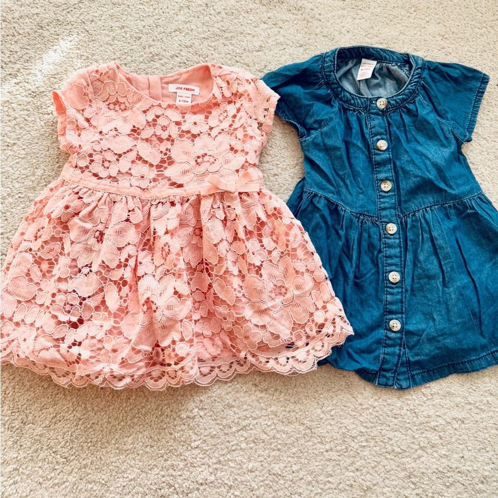 Joe Fresh Pink Lace Dress and Blue Denim Button Dress Duo